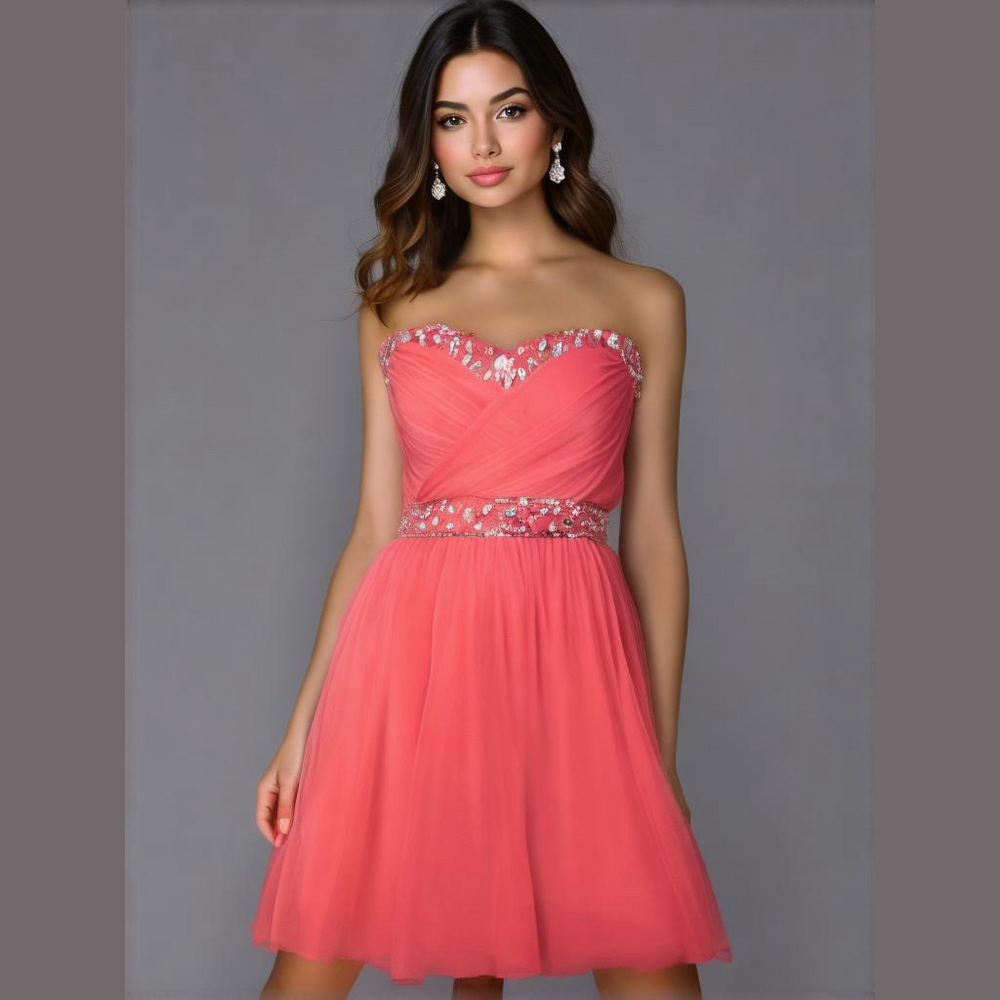 B. Darlin Mini Dress Junior 11/12 Red Strapless Prom Cocktail Party Embellished